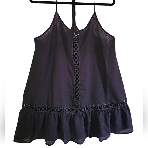 Freshwater Black Tiered Eyelet Cutout Cover Up Dress Size M - Picture 1 of 6